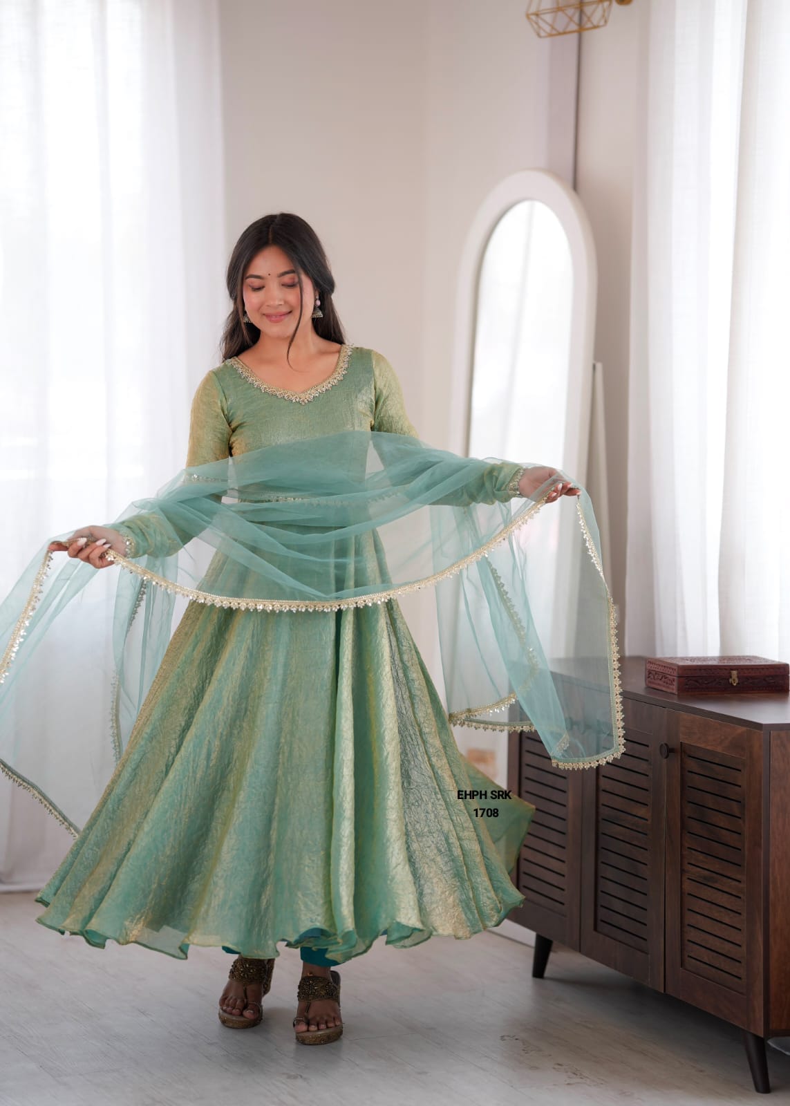 Doremon Crush Gown with Real Mirror Work Lace Border